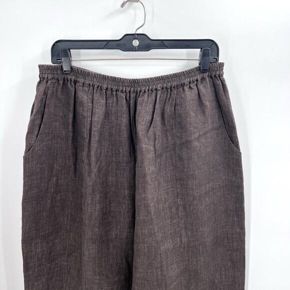 Eskandar Brown 100% Linen Lagenlook Pull On Wide Leg Trouser Pants Size 3 - Picture 2 of 7